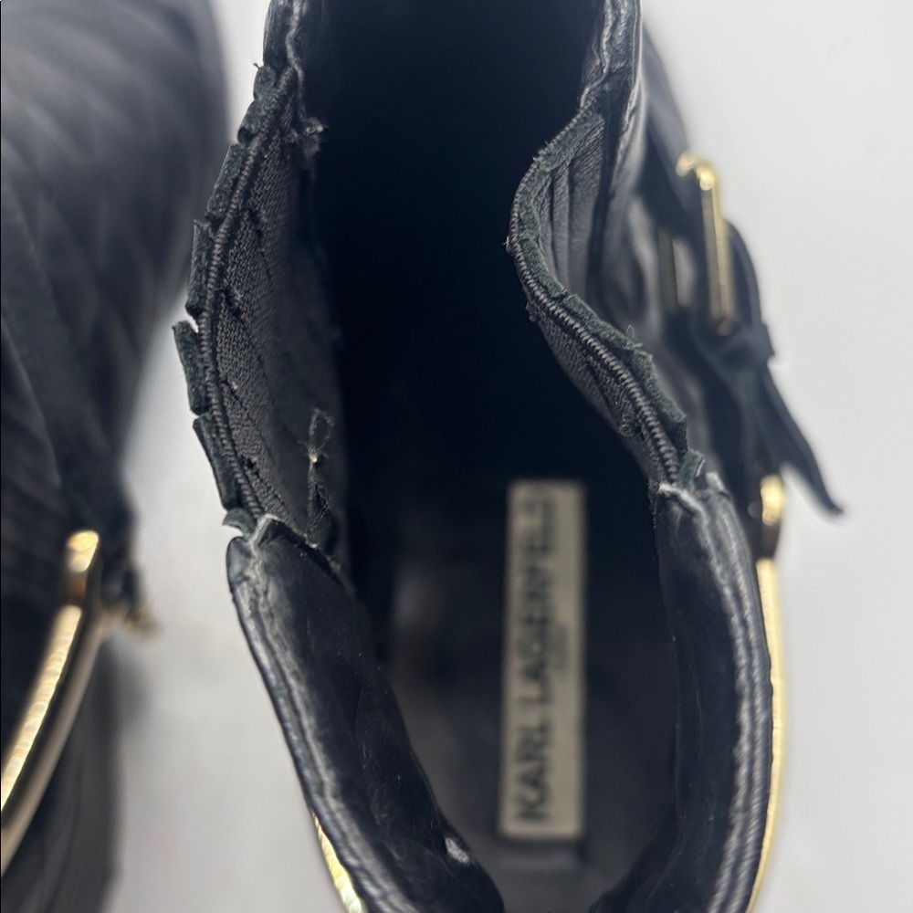 Karl Lagerfeld Paris Black Marisol Boots SZ 9.5 Leather Upper quilted 80s Vibe - Picture 6 of 12